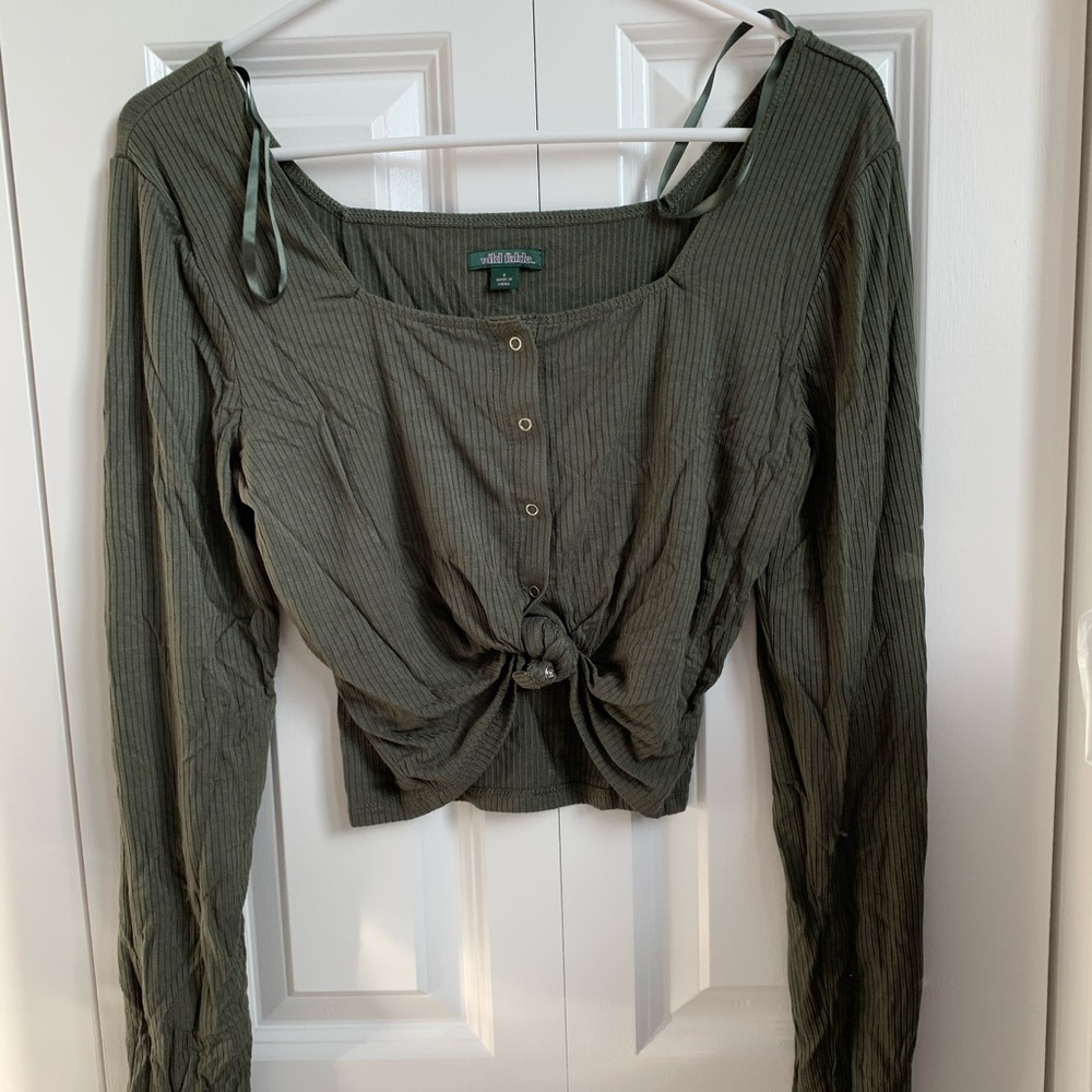 Olive boho long sleeve crop top